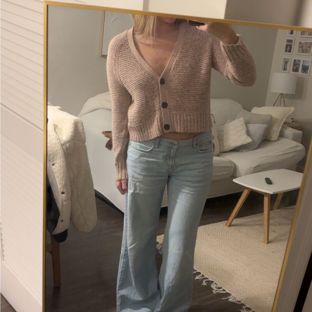 American Eagle Outfitters lift pink button down cropped sweater